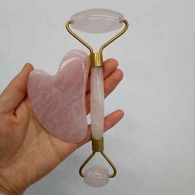 Natural Care Jade Stone Roller Set para a pele facial Massager Gua Sha Ferramenta Relaxante Anti-envelhecimento Lucha contra rugas Quartz Rosa