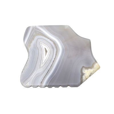 Ferramentas personalizadas de massagem de tabuleiro de Guasha, raspador de pedras de cura, tabuleiro de massagem facial, massagista facial para rejuvenescimento facial, Agate cinza Gua Sha