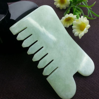 Peiteador de cabelo portátil Abarke Pedra de Jade Natural Gua Sha Massagem Facial Peiteador de cabelo com seis dentes Massagista de cabeça
