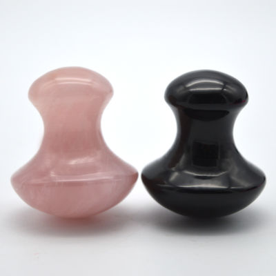 Kit de massagem de pedras preciosas naturais 35 * 40mm Quartzo rosa feito à mão e pedras em forma de cogumelo de obsidiana preta para cura