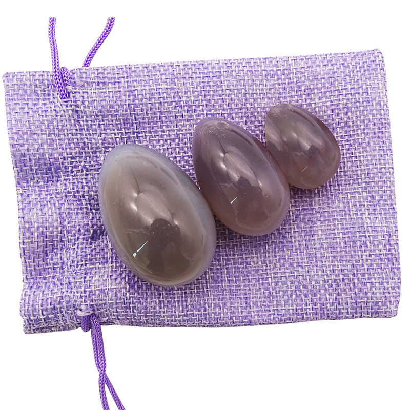 Ovos Yoni Conjunto de ovos de ágata cinza polida curativa Kaigl Vagina Dumbbell Yoni Pedras de massagem 3 tamanhos para bem-estar íntimo