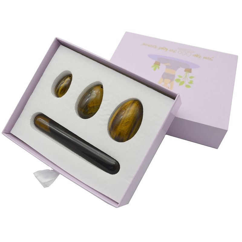 4 peças de óculos de tigre perfurados Yoni ovos e varinhas com caixa perfeito para férias e coleção de estátuas de escultura de pedra
