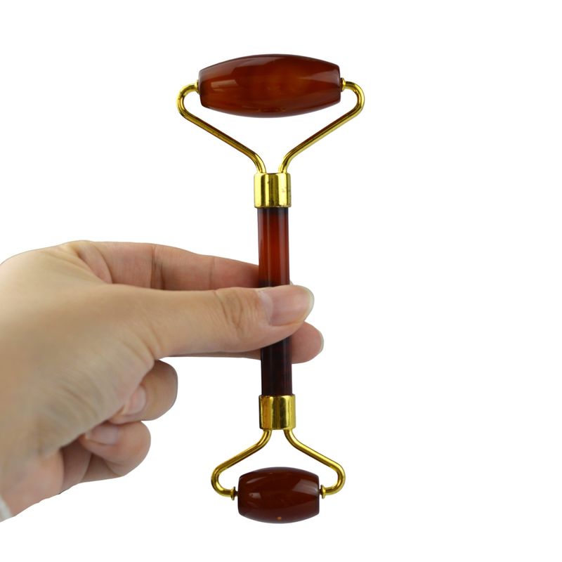 Logotipo personalizado Disponíveld 100% autêntico natural Carnelian Jade Guasha Roller Massagem Anti envelhecimento Face Gua Sha Roller