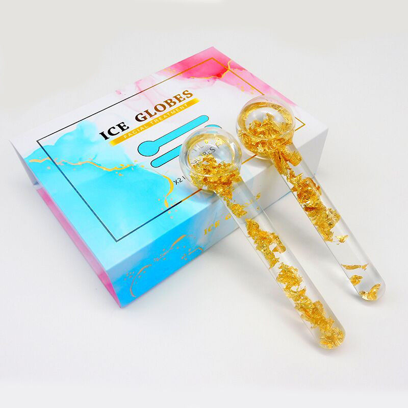 Glóbulos de gelo de resfriamento 24K ouro rolo de massagem facial para rotinas de beleza diárias para reduzir inchaço facial e círculos escuros