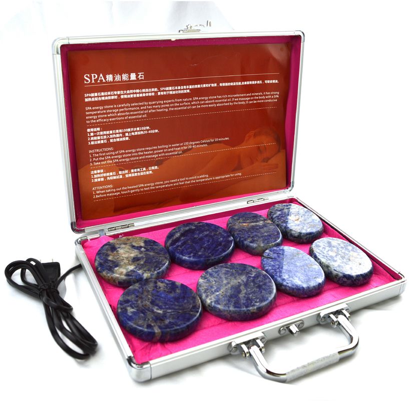Cuidados de Saúde Pessoal Blue Soddlite 8pcs Pedra de Massagem em Caixa de Aquecimento de Alumínio com Pedras de Energia de Massagem de Calor