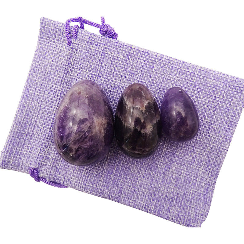 Tipo de gravura em pedras preciosas Ametista Natural Crystal Egg Set Of 3PCS Hand Carved Kegel Jade Eggs For Women Empowerment
