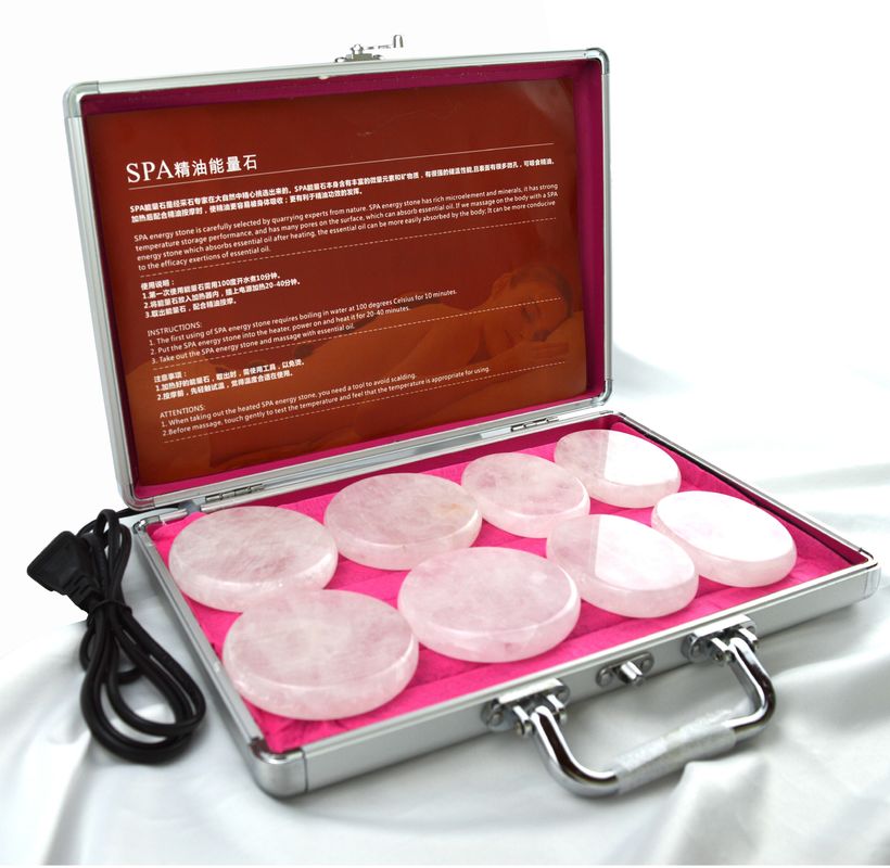 Massagem corporal Pedra de quartzo clara Gua Sha 8pcs Guasha Conjunto com caixa de aquecimento Massagem térmica Pedras de energia