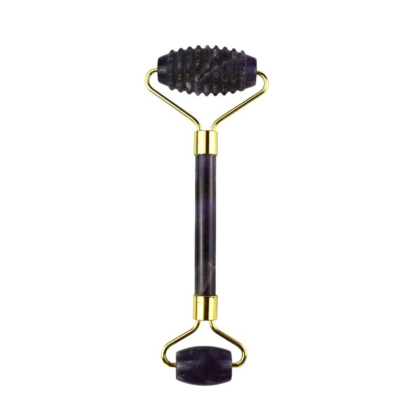 Equipamento de massagem facial Ametista Roxo Gua Sha Jade Roller para Neck Roller Guasha Massage Tool Personalização em embalagem de caixa