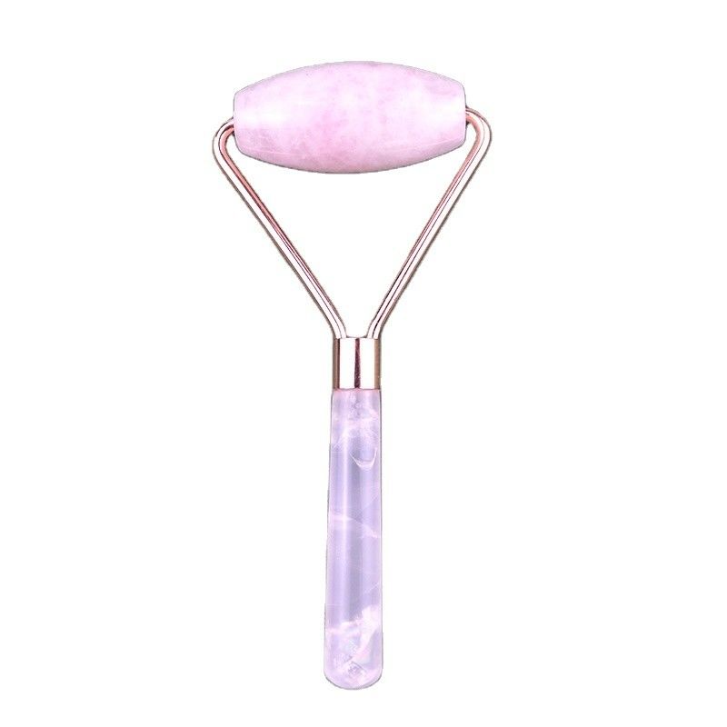 Rolo de massagem facial de quartzo rosa natural Gua Sha Jade Roller para o rosto Anti-envelhecimento Terapia Massajador facial de cor rosa