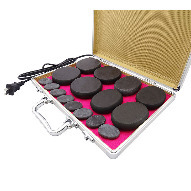 220V 110V Cuidados de Saúde Pessoal Pedra de Massagem Quente Conjunto com Caixa de Aquecimento de Alumínio e 16pcs Pedras de Energia de Basalto