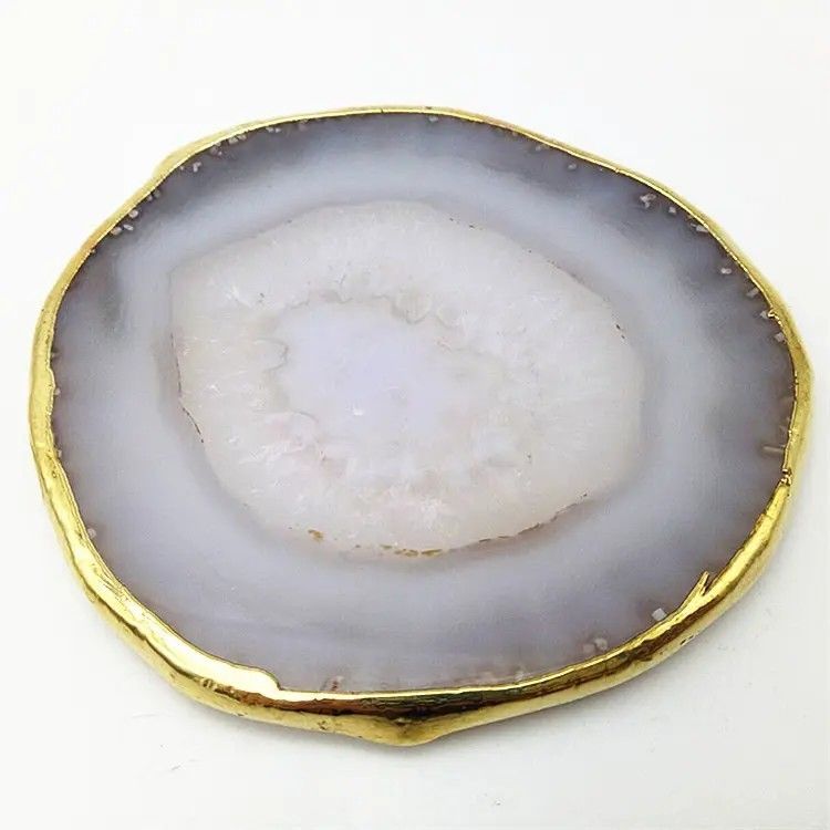 Características regionais Agate Coaster Grey Slices Polished Crystal Natural Gemstone Flower Pot Engraving Folk Art Carved