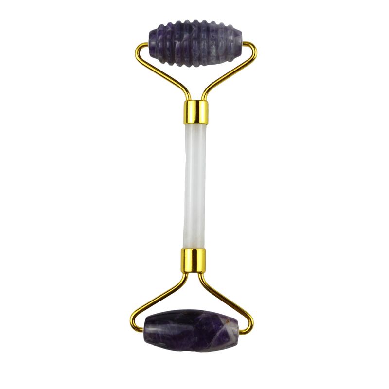 Ferramenta de massagem facial anti-rugas Amethyst natural Guasha Roller com pedra de jade livre de ruído