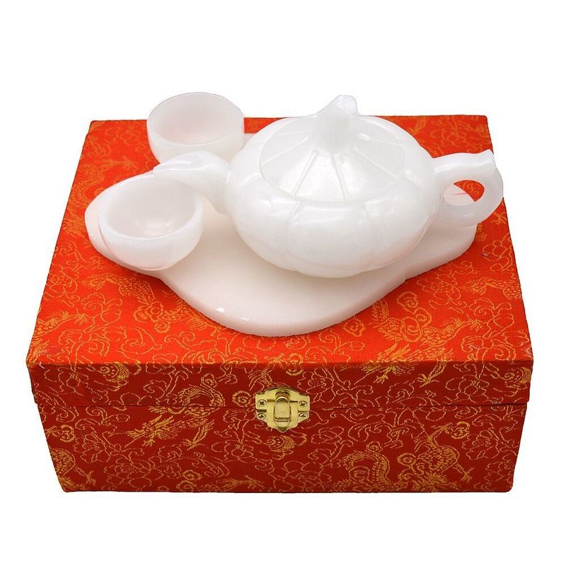 Artesanato de escultura de topo de chá de jade branco polido em estilo chinês para decoração doméstica de classe alta