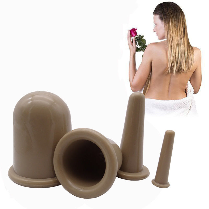 Khaki 4 peças corpo de sucção de vácuo de silicone e conjunto de ventosas faciais para cuidados de saúde em casa Logotipo personalizado aceito
