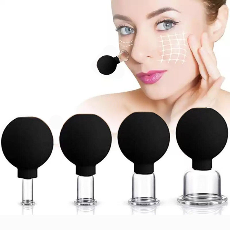15/25/35/55mm 4 peças de vidro de silicone Facial Sucção Cupping Set para Vacuo Sucção Massagem Terapia nos Olhos Rosto e Corpo