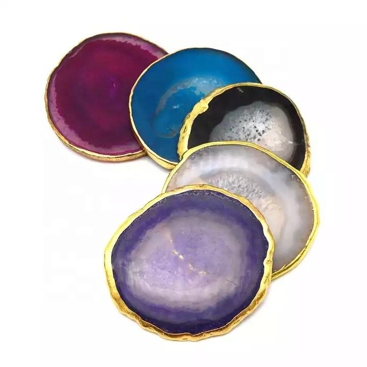 Oval polido cristal natural de ágata fatias de borda de ouro Ágata de montanha-russa com tema MASCOT Forma oval Design oval