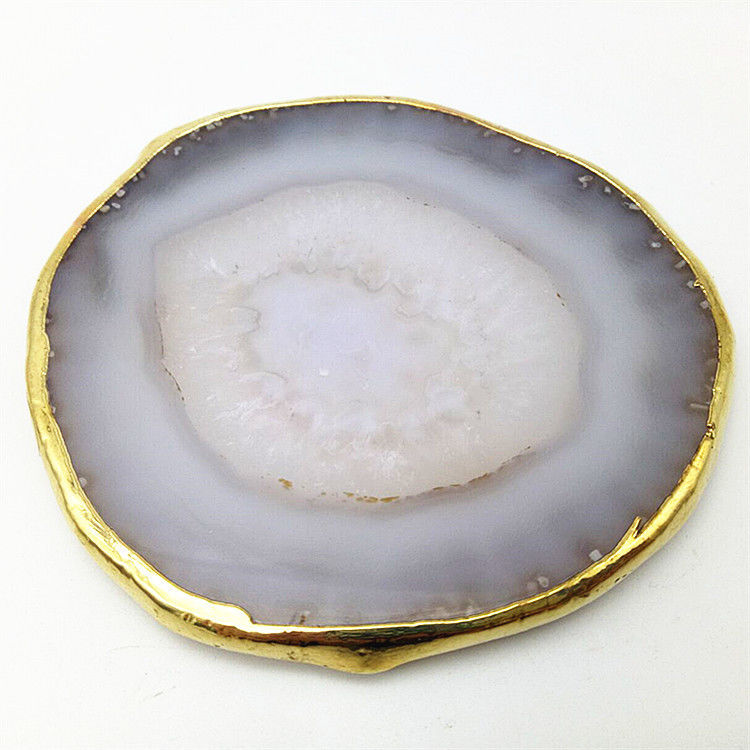 Características regionais Agate Coaster Grey Slices Polished Crystal Natural Gemstone Flower Pot Engraving Folk Art Carved Carved
