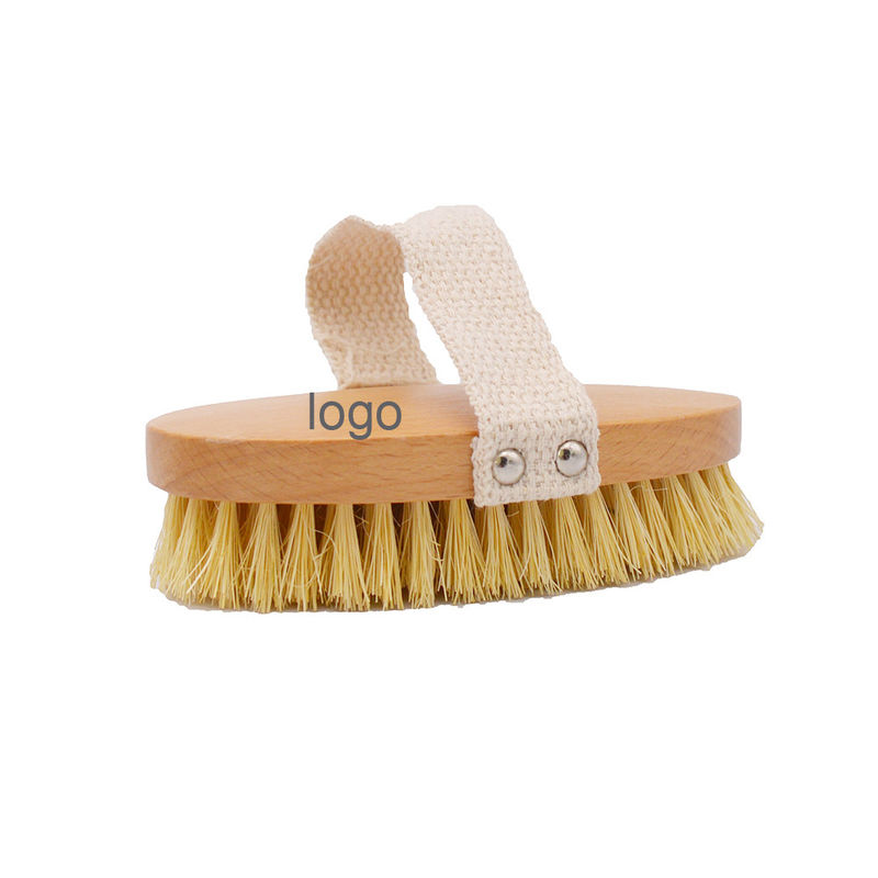 Pincel Sisal Bristle Dry Body para Esfoliação de Celulite e Massagem de Pele Seca em Cor de Madeira