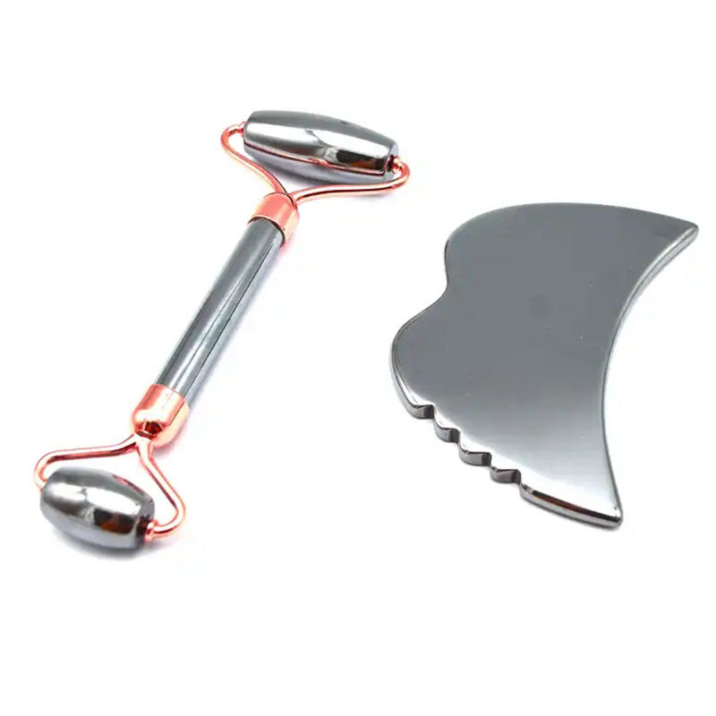 Ferramentas de cuidados com a pele Pedra de energia Guasha Massagista para rosto Olhos Pescoço Dedo 5,5 * 14 cm Terahertz Prata Rolo de rosto Gua Sha Set