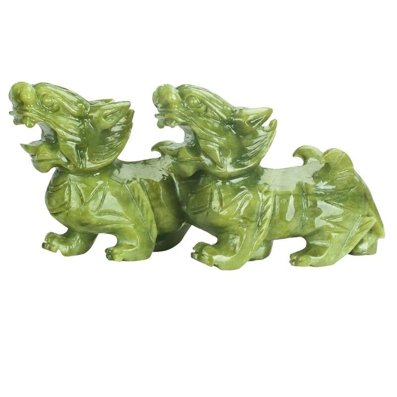 Características regionais Par de Jade Natural Pixiu Escritório Interior Feng Shui Jade Escultura Artesanato Jade Ornamentação Feng Shui Pixiu
