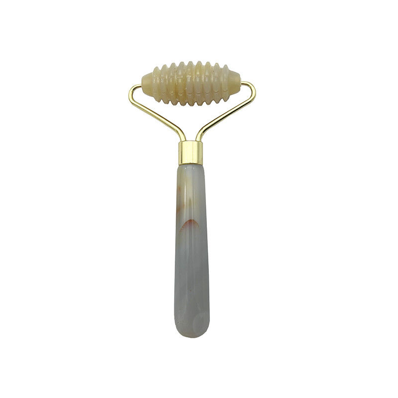 Logotipo do Cliente 100% Agate cinza natural Roller Jadeite Crystal Beauty Container Massage Stick Equipamento de cuidados com a saúde facial