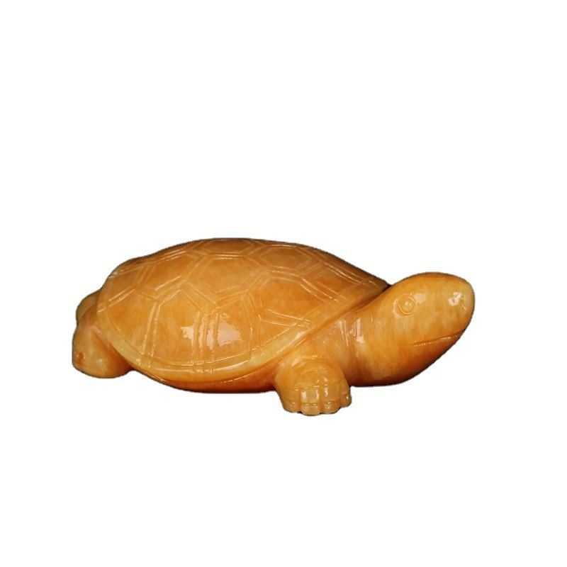 Feng Shui estilo polido de jade amarelo tartaruga pedra preciosa escultura mesa totem