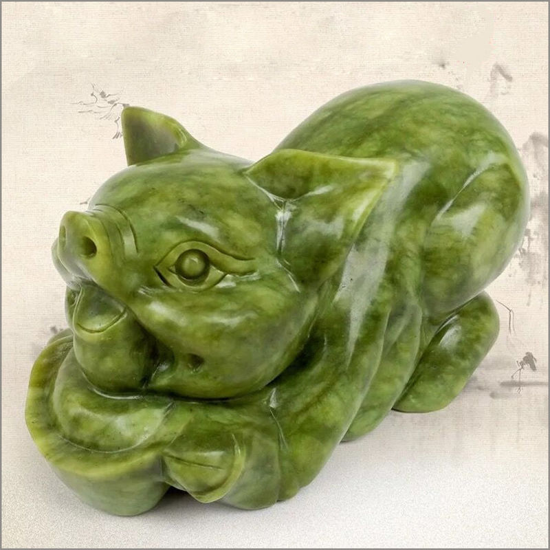 Jade auspicioso Feng Shui porco escultura natural porco estátua animais para harmonia e equilíbrio
