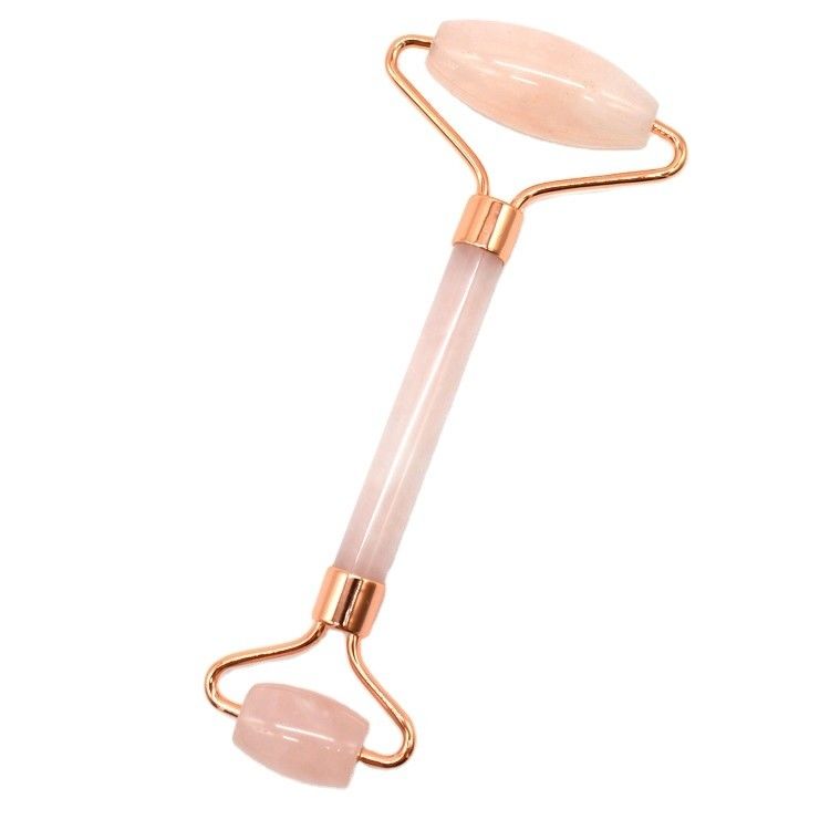 Logotipo personalizado DisponívelD Roller de Jade de Ouro Rosa para Cuidados da Pele Facial 100% Natural Duplo Cabeça Roller Facial de Quartzo Rosa