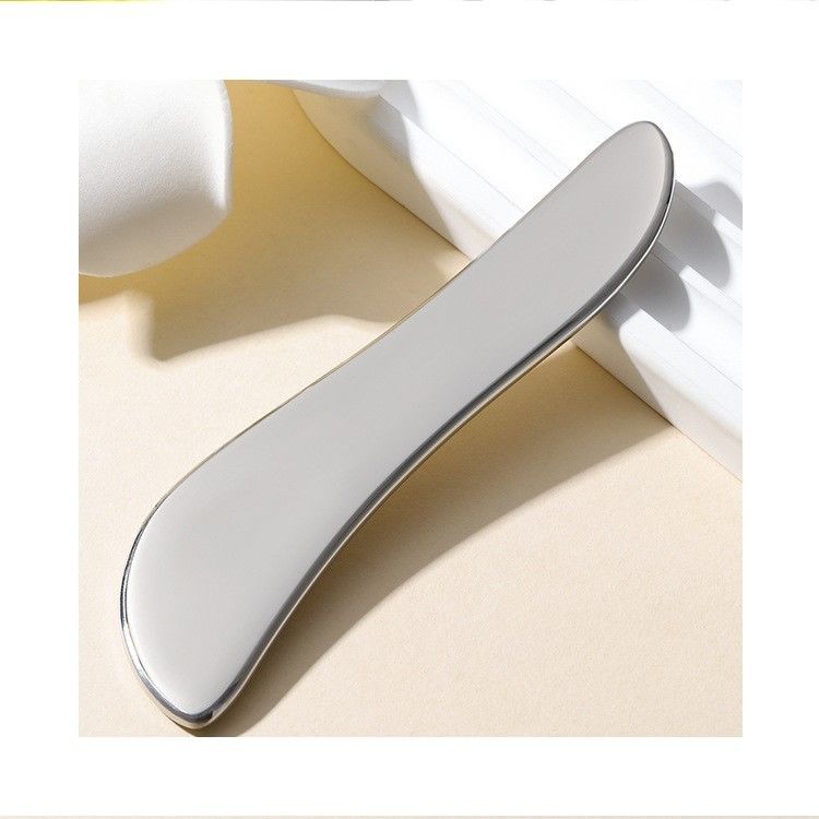 Plata Gua Sha de aço inoxidável 304 Metal Massagem facial e corporal em forma de S Prata 205*47*4,5mm