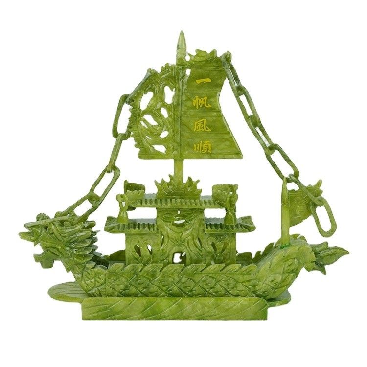 Artesanato de 28cm Chinês Decoração de Boa Sorte Pedra de Jade Artesanato Barcos de Dragão para Ornamento/Presente