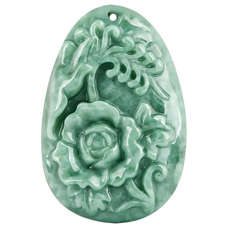 Jadeite Peony Flower Magpie Pendant Jade Sweater Chain Impressionante Arte Colecionável Adição para homens e mulheres