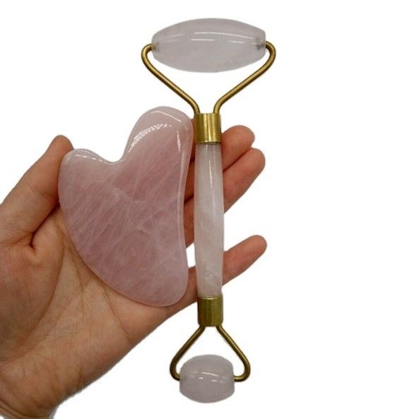 Anti-Aging Facial Roller e Guasha Set Real 100% Jade Roller para Facial Massager Reduz as Rugas Rosa Quartz Massager Corpo