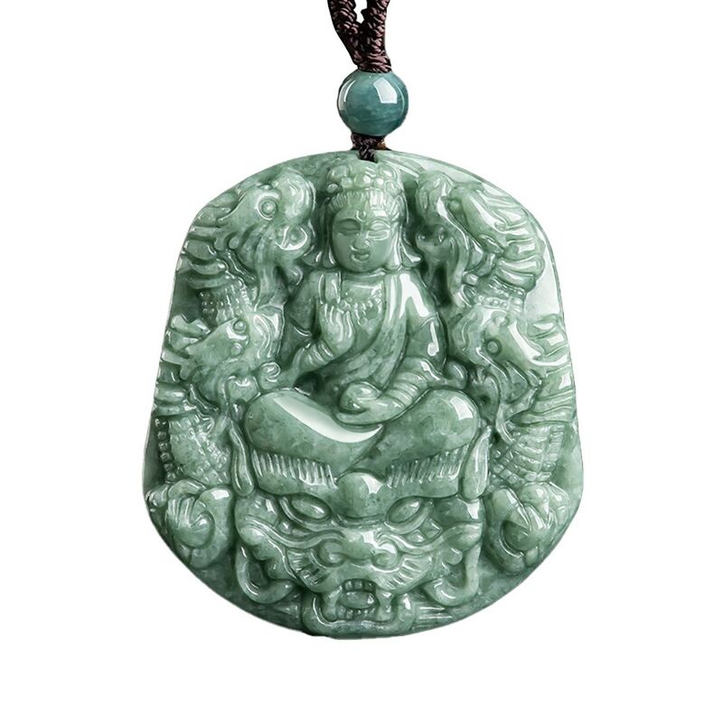 Jade Natural esculpido Nove Dragões Guan Yin Pendente Colar Uma adição única à sua coleção de jóias