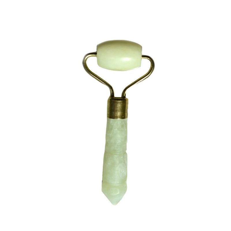 Mini-Roller de Pedra de Jade Prateado para Olhos e Rosto Massagem Anti-Envelhecimento Natural Roller de Jade Verde Massagista Facial 110 * 55mm