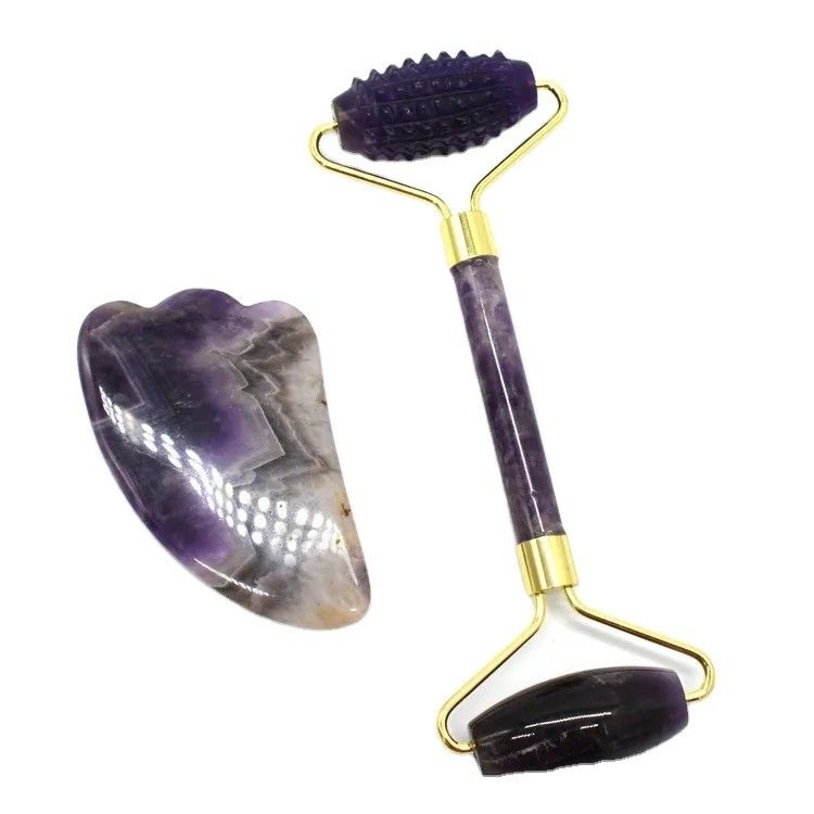 Massagem Facial e Corporal Guasha Beauty Tool Trending Product 2024 Ametista Natural Jade Facial Roller Gua Sha Massager