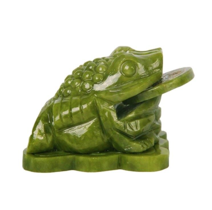 Decoração do painel do carro OEM ODM Jade verde natural Sapo Fengshui Sapo Dinheiro Gravura para Sapo da Riqueza de Três Pernas