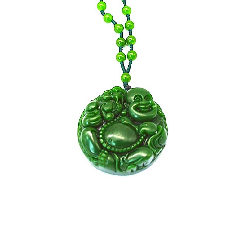 Estilo Feng Shui Característica Regional Verde Natural Grande Jade Pendente de Buda Feliz Colar com Cadeias