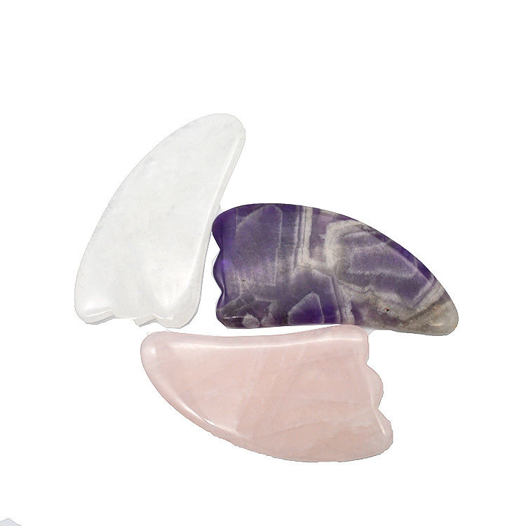 9.5*5.5cm Pedra Natural Gua Sha Ferramenta Rosa Quartz/Ametista/Jade Branco Ferramenta de Massagem para Massagem Corporal