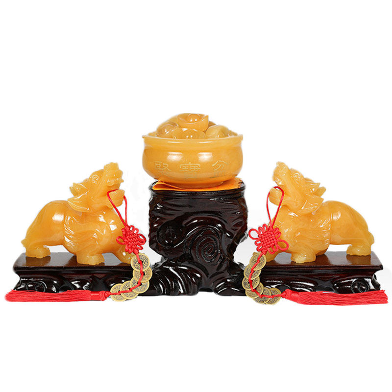 Loja Exibição Jade Amarelo Pixiu estátua Fengshui Dom para a riqueza e prosperidade