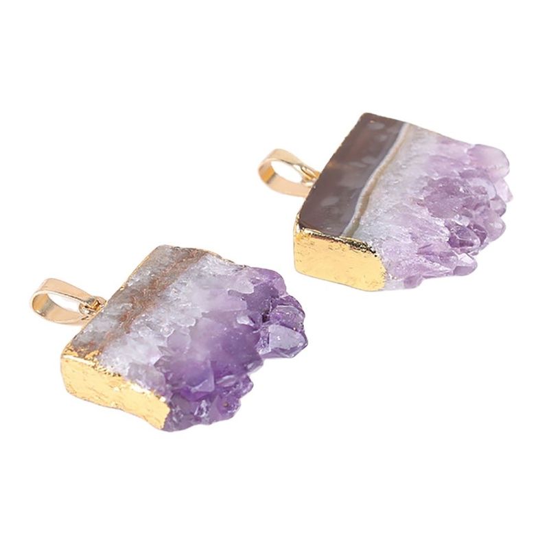 Feng Shui Natural Druzy Quartz Ágata Ametista Colar com Pendente Revestido de Ouro e Pedras de Cristal