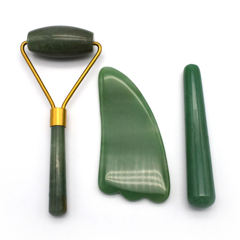 Aventurine Verde Massagem Jade Facial Roller Set para Facial Pescoço e Massagem dos Olhos Benefícios