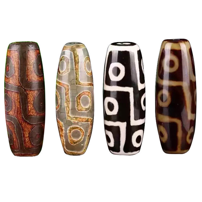 Técnica Pedra preciosa natural polida Tibetan 9Eye Dzi Bead 40mm Agate Barrel Beads para jóias