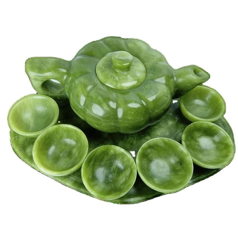 Conjunto de Chá de Jade de Arte Tradicional Chinesa com 6 Copas e 1 Placa de Jade Edição Limitada Coleção de Pedras preciosas