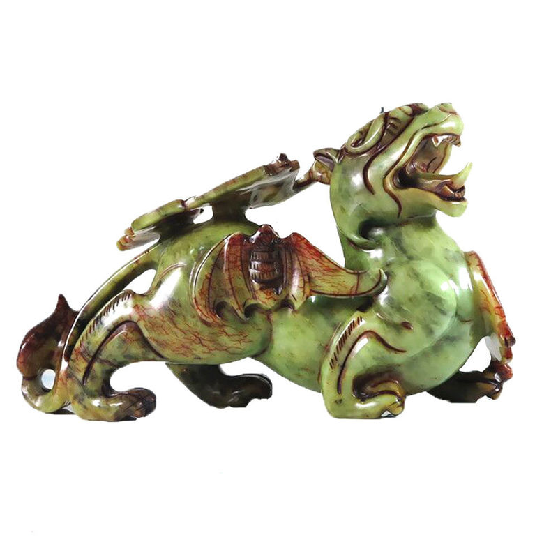 2pcs Pixiu Ornamento chinês Feng Shui 20cm Jade Bat Estatueta verde Personalizado Forma Decoração de casa
