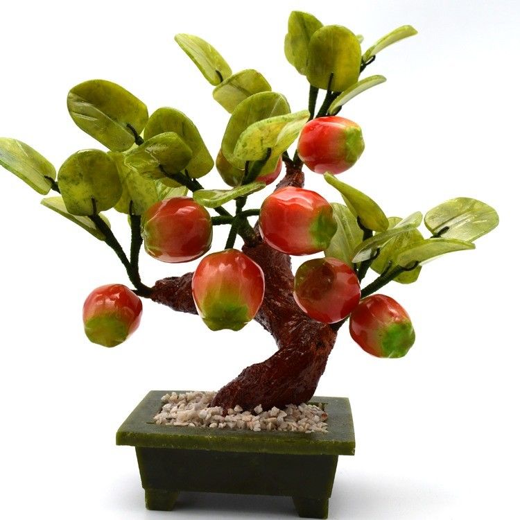 Técnica de gravação Popular Chinês Made à mão Árvores de cristal Árvore de maçã de cristal Jade Flores Árvore