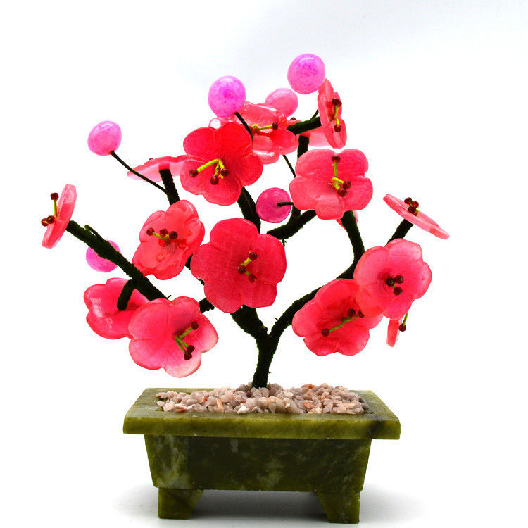 Técnica Escultura de Jade Árvore de ameixa Arte popular Esculturas de flores de jade Árvore de jóias para decoração doméstica