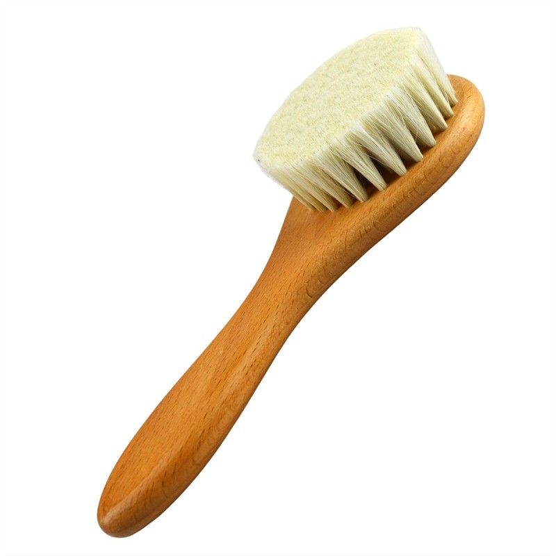 Pincel natural suave de lã escova seca punho de madeira escova de cabelo do bebê customizado LOGO Limpeza do rosto e corpo ferramenta de banho para massagem da pele