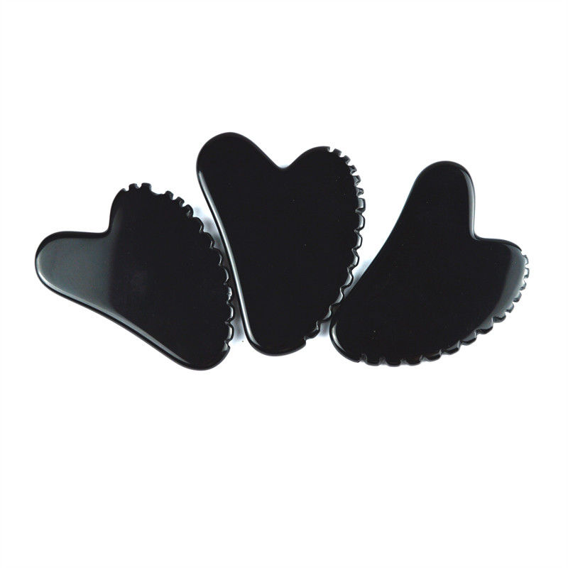 Forma natural do coração Obsidiana Gua Sha Massagem Escrava ferramenta com dentes Facial Beauty Massager Skin Spa ferramenta para cuidados com a pele