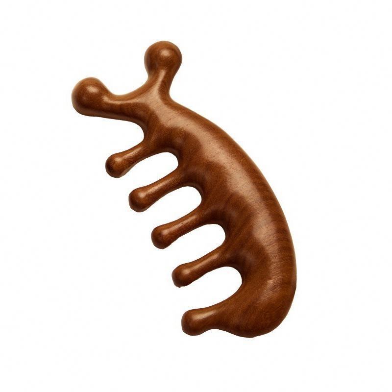 Ferramenta de relaxamento do couro cabeludo Cabeça de sândalo Gua Sha Pincel de massagem para crescimento do cabelo e meridiano de corpo inteiro