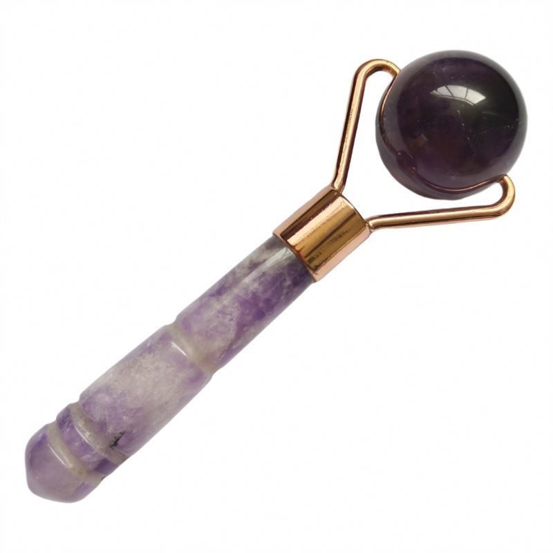 Logotipo personalizado DisponívelRoller de Jade Ametista NaturalRoller de Massagem Facial de Quartzo Roxo Purple para beleza de rosto pequeno
